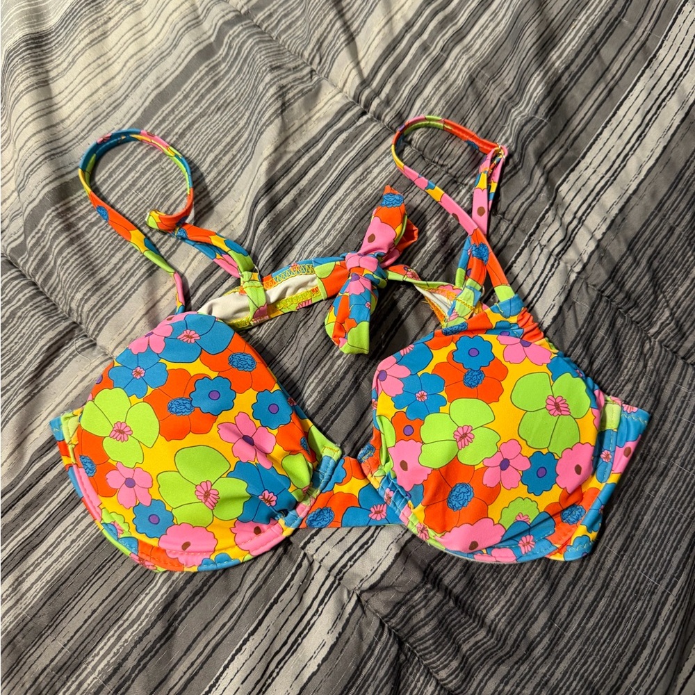SHEIN Multicolor Floral Push-Up Bikini Top - Orange, Yellow, Pink, Blue, Green